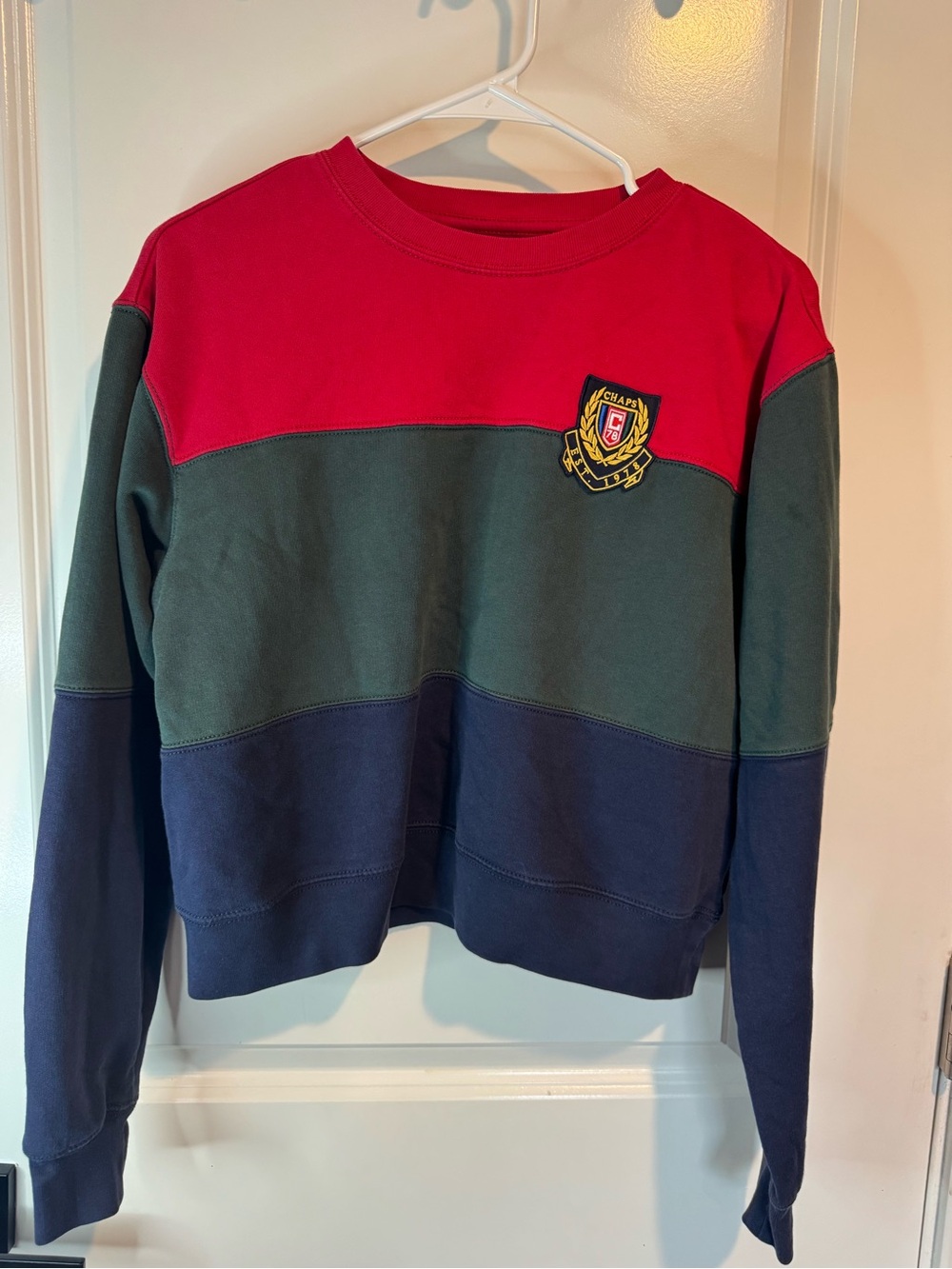 Chaps Red Green Navy Colorblock Crewneck Sweater